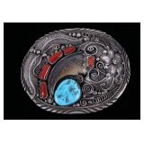 Navajo Ted Joe Bear Claw Morenci Turquoise Buckle
