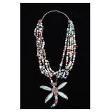 Navajo Leonard Martza Dragonfly Inlaid Necklace