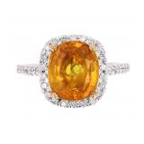 Vintage Yellow Orange Sapphire & Diamond 14K Ring