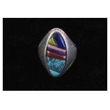 Navajo Morenci Turquoise Multi-Stone Inlaid Ring