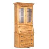 Oak Drop Front Secretary Curio Display Cabinet
