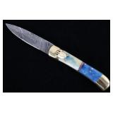 German Damascus Lever Lock Switchblade Knife