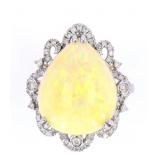 Rare Ethiopian Opal & Diamond 14K Gold Ring