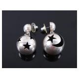 Navajo Moon & Stars Sterling Concho Pearl Earrings