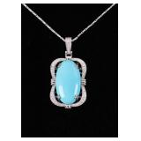 Vintage Turquoise & Diamond 14K Gold Necklace