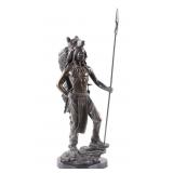 Indian Brave Bronze Statue with Bear Headdress