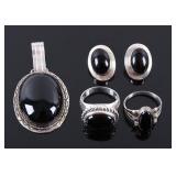 Navajo Sterling & Jet Pendant, Earrings & Rings
