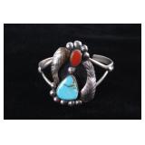 Navajo Dry Creek Turquoise & Coral Silver Bracelet