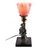 Pink Satin Glass Cast Iron Englishmen Lamp