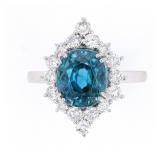 RARE Blue Zircon & VS2 Diamond Platinum Ring