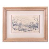 Original Joe Johnson Texas Pump Jack Framed Sketch
