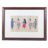 Ray Sanders Pueblo Dancers Framed Gouache Painting