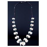 Navajo Bone & Heishi Buffalo Effigy Necklace