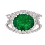 EXCELLENT Emerald & Diamond Platinum Ring