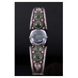 Navajo Sterling & Malachite Watch Band w/ Watch