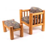 Fly Fishing Cushioned Oak Log Chair & Ottoman