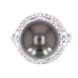 Scarce Black Tahitian Pearl Diamond 14K Ring
