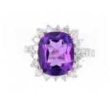 Amethyst & Diamond Classic 14K Gold Ring