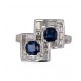 Modern Dark Blue Sapphire & Diamond 18K Ring