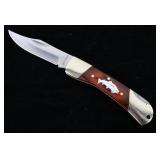 Buffalo Silver Trout Inlay Rosewood Pocket Knife