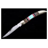 Navajo Turquoise & Coral Inlaid Maxam Knife