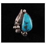Navajo Morenci Turquoise Signed Silver Ring