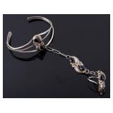 Navajo Sterling & Jet Bracelet & Ring Set