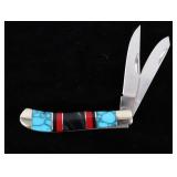 Navajo Turquoise Coral Inlaid Blue Mountain Knife