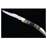 Navajo Malachite Jet & Wood Inlaid Maxam Knife