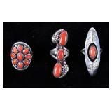 Navajo Sterling Silver & Ox Blood Coral Rings