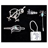 Navajo Sterling Silver Broaches, Tie & Key Clip
