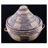 Large Papago Hand Woven Coil Basket w/ Lid