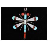 Navajo Silver & Multi Stone Dragonfly Pendant/Pin