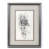 Original D Robertson Indian Dancer Pen & Ink Art