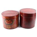 Hand Painted Chinese Wooden Cylindrical Boxes