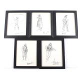 Charles Russell Framed Ink Sketch Collection