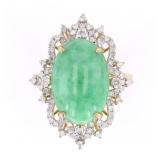 14K Gold Jadeite & Diamond Ring w/ Paperwork