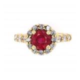 Blood Red Ruby and Diamond 14K Gold Ring