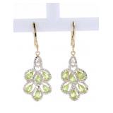 Peridot and Diamond Gold Silver Dangle Earrings