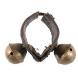 Early Brass Sleigh Bells on Leather Straps