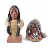 Porcelain Native American Theme Signed Bust Pair