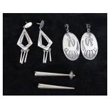Navajo Signed Sterling Silver Earrings & Aglet Tip