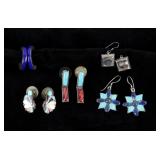 Navajo Silver & Inlaid Multi Stone Earrings