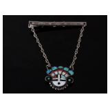 Pueblo Kachina Silver Multi Stone Mosaic Tie Bar
