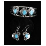 Navajo Turquoise & Silver Bracelet & Earring Set