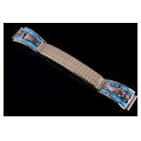 Signed Navajo Gold Morenci Turquoise Watch Band