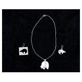 Navajo Sterling Bear Fetish Necklace and Earrings
