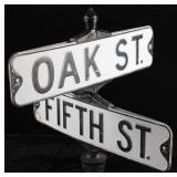 Oak St & Fifth St Sign Cast Iron Mounted Display