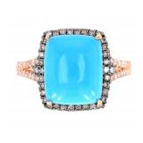 Modern Turquoise & Diamond 14K Rose Gold Ring