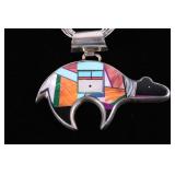 Navajo Singed Sterling Bear Mosaic Inlay Necklace